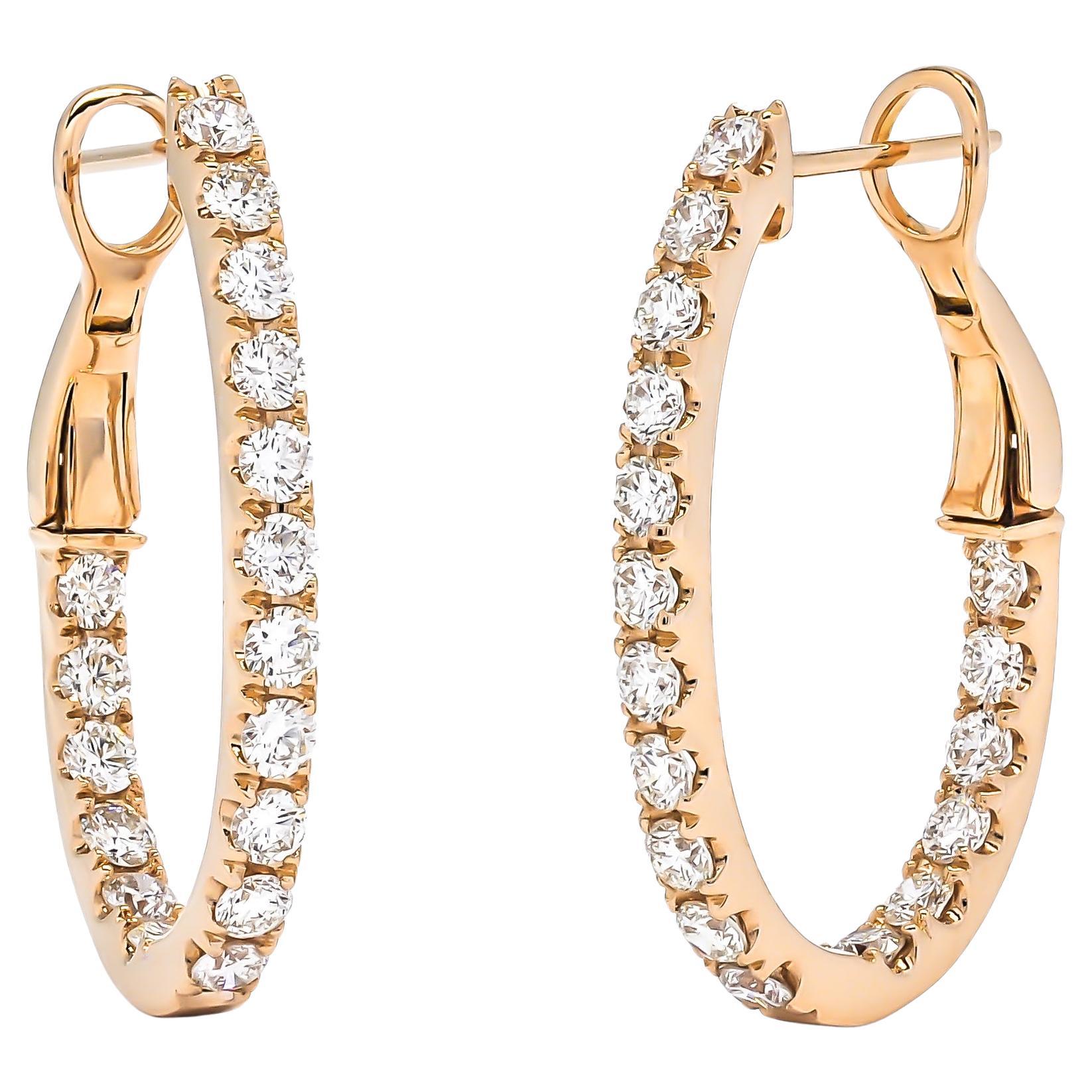 Natural Diamond 1.60 carats 18KT Rose Gold 'In and out' Hoop Earrings 