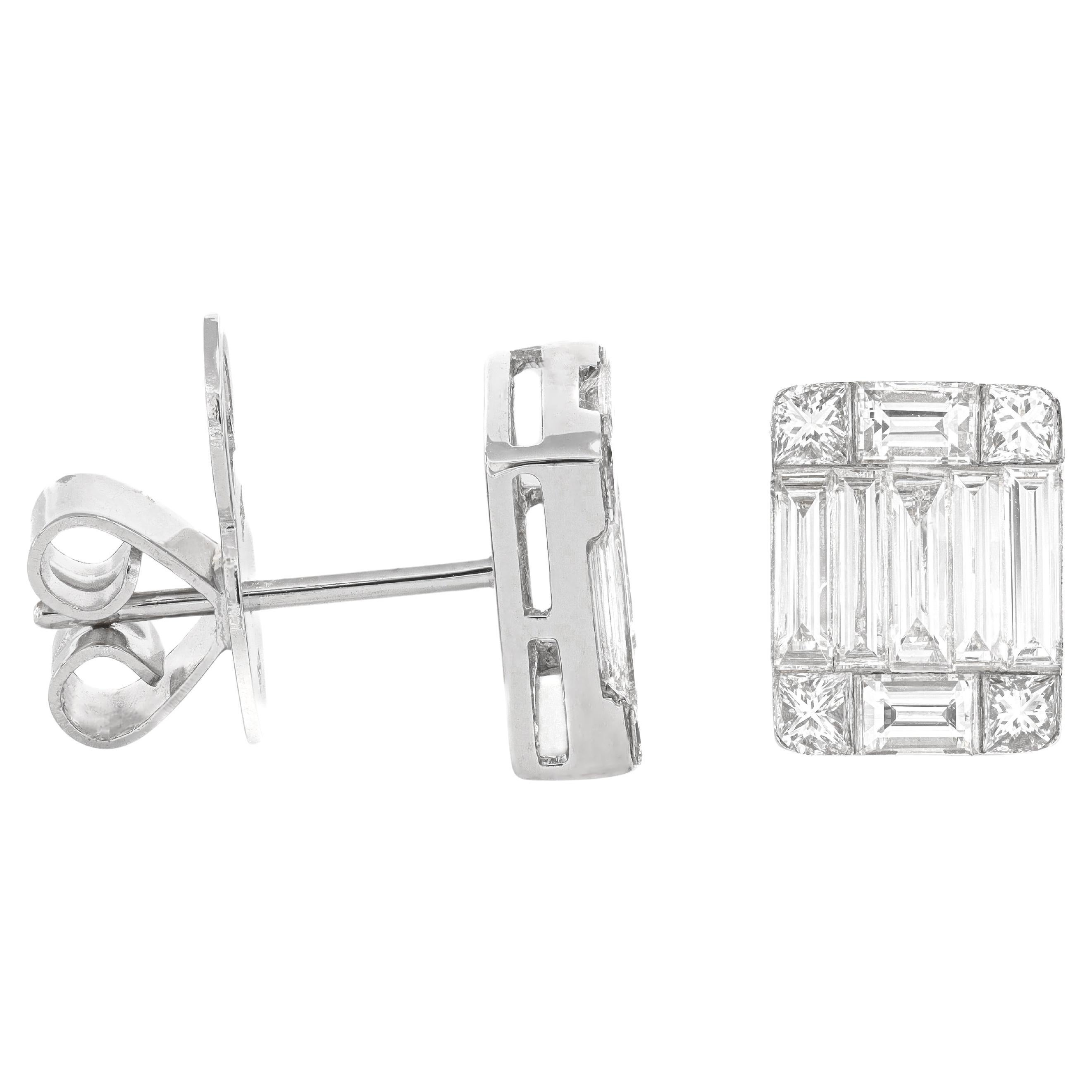 Natural Diamond 1.60 carats 18KT White Gold Cluster Stud Earrings