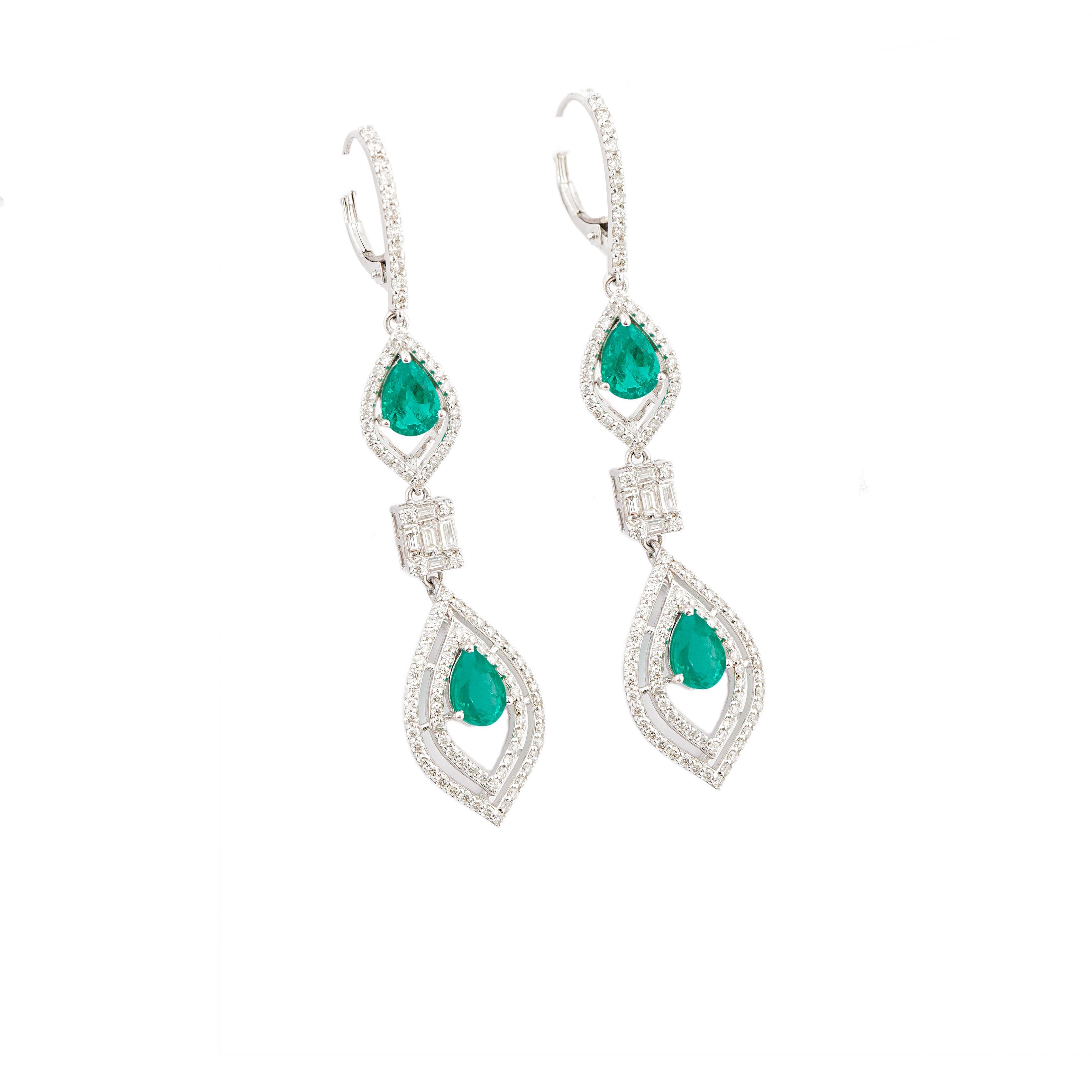 Taglio smeraldo Diamante naturale 1,64cts con Labron  smeraldo 2,78cts in oro 14k in vendita