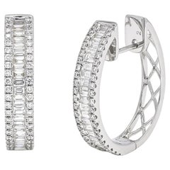Natürlicher Diamant 1,75 Karat 18KT Weißgold Baguette-Creolen-Ohrringe mit Diamanten