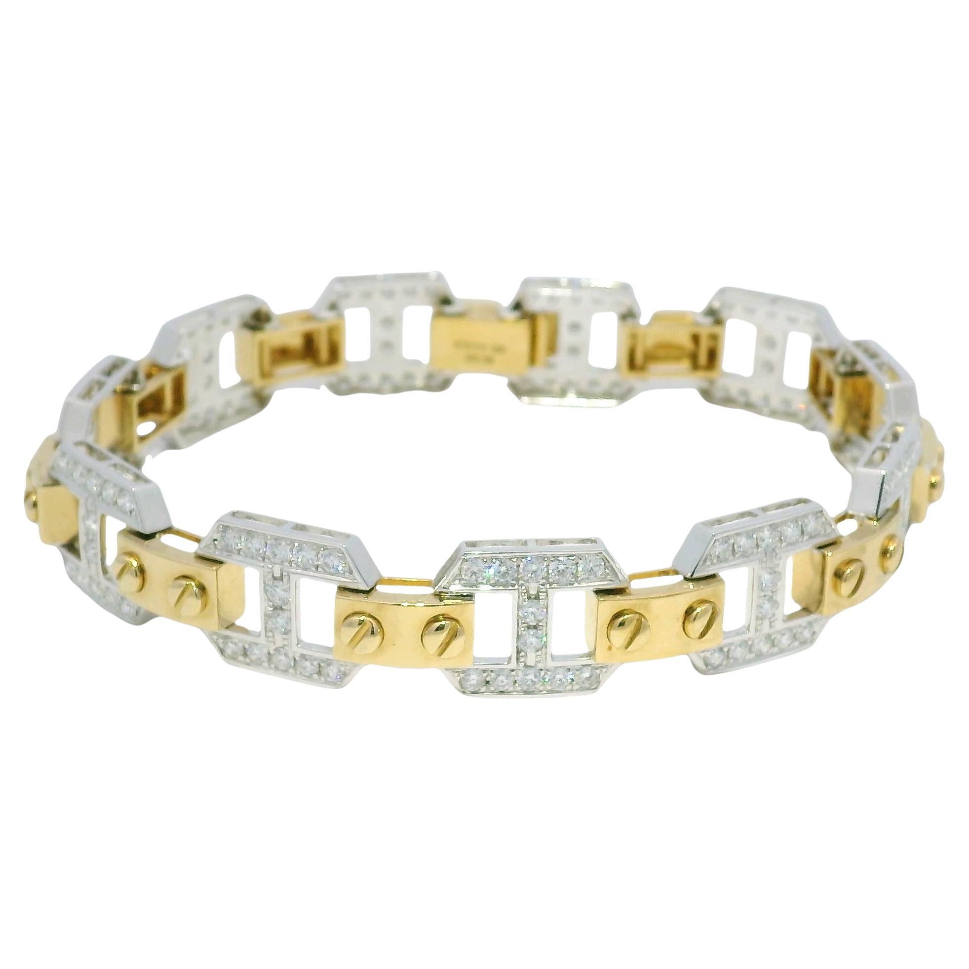 Natural Diamond 18-Karat Alternating Link Bracelet In Stock For Sale