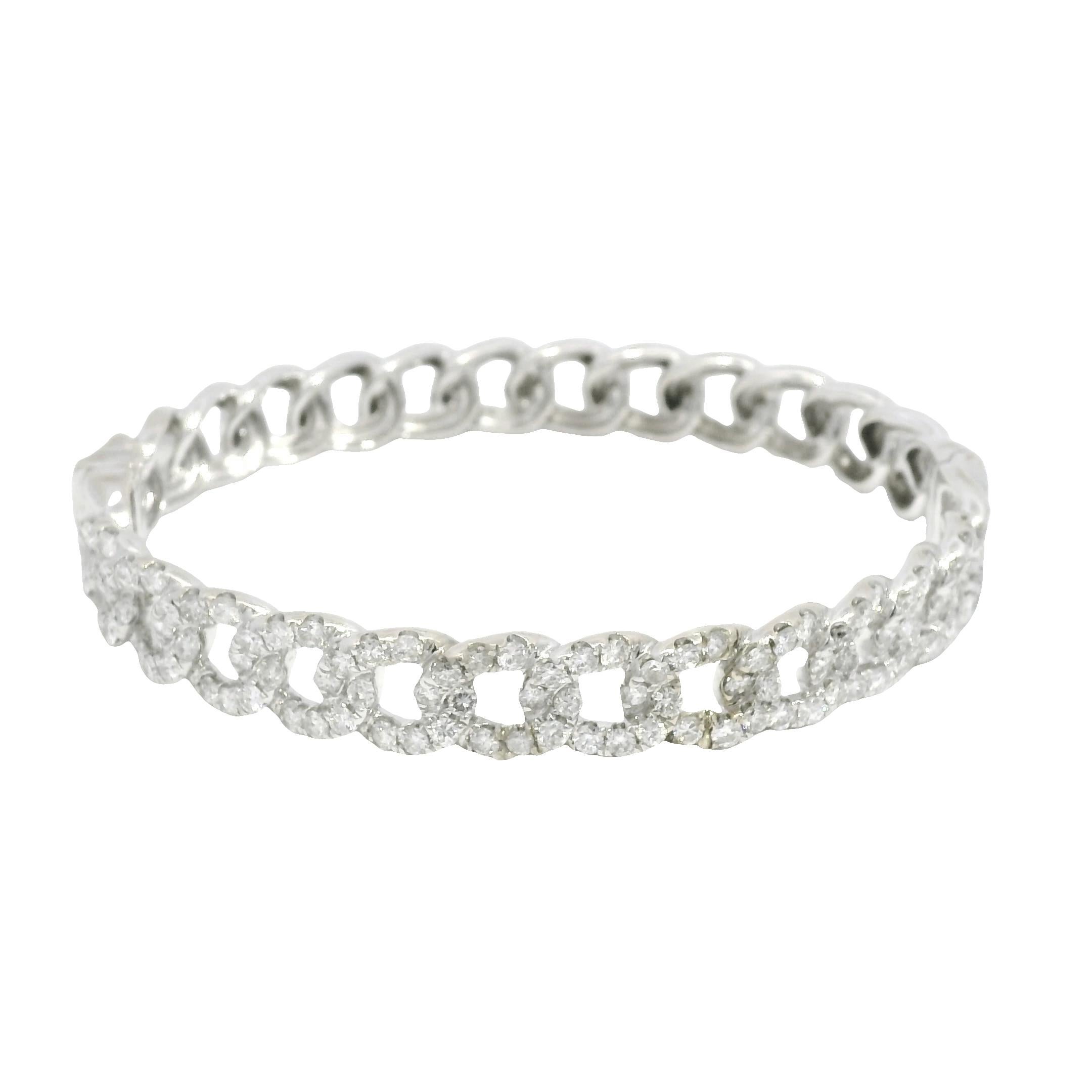 Natural Diamond 18-Karat Cuban Link Style Bangle Bracelet In Stock For Sale