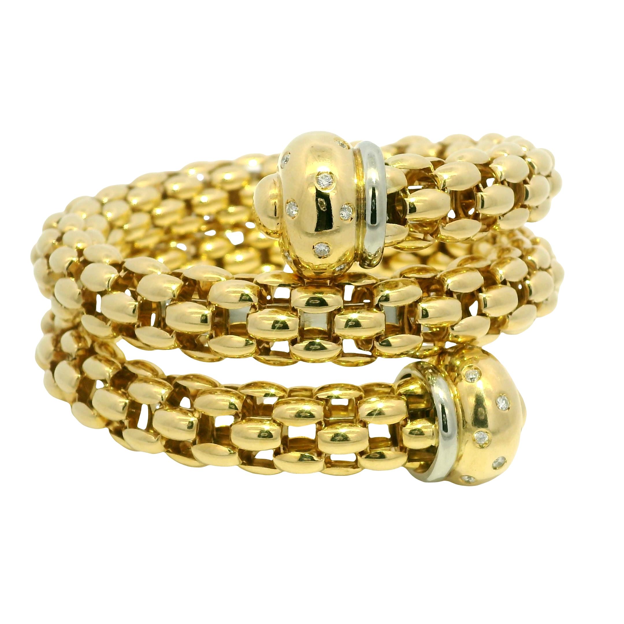Nature Diamond 18-Karat Textured Link Wrap Bracelet En stock Excellent état - En vente à Boca Raton, FL