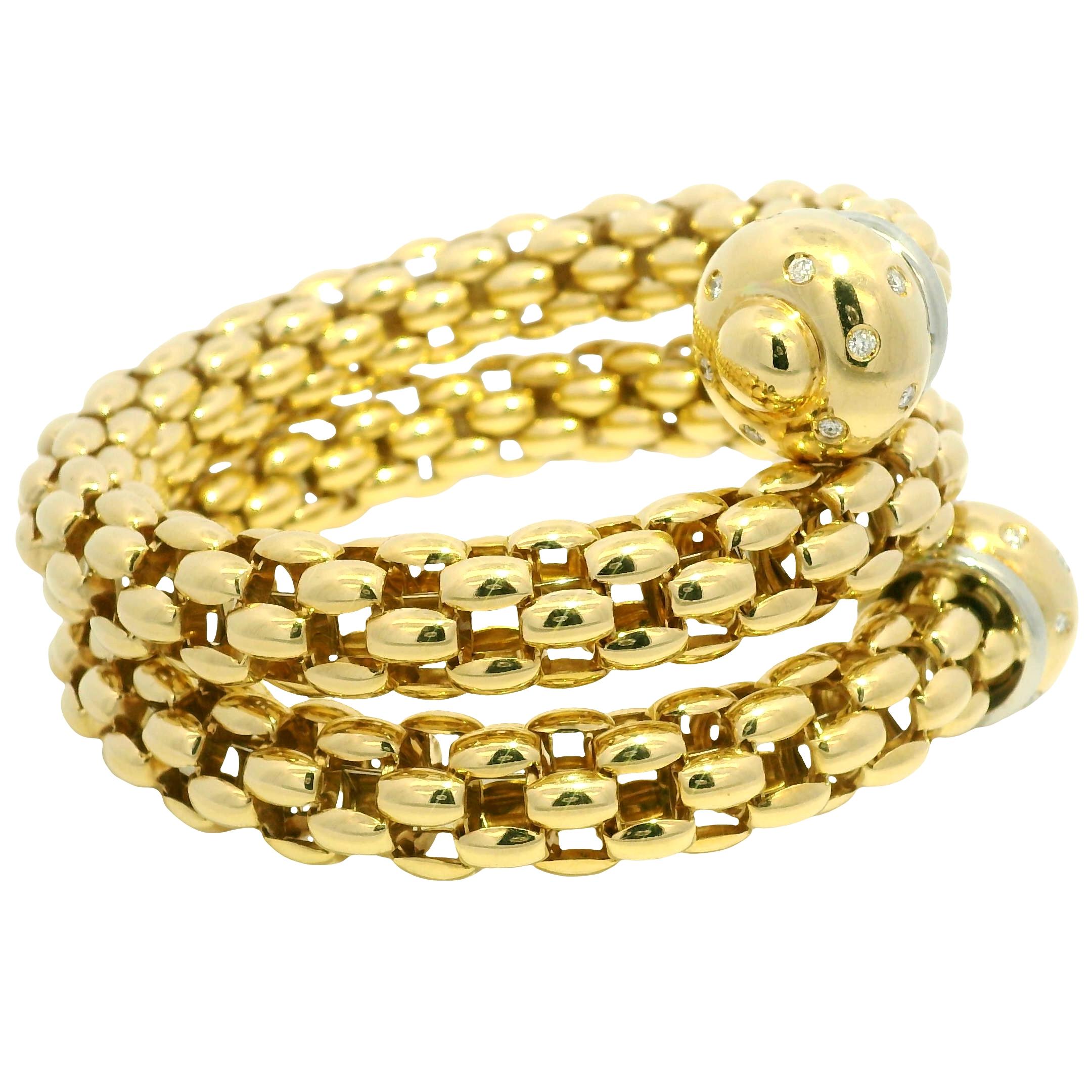 Nature Diamond 18-Karat Textured Link Wrap Bracelet En stock en vente 1