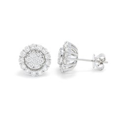 Natural Diamond 1.80 carats 18KT White Gold Classic Cluster Stud Earrings