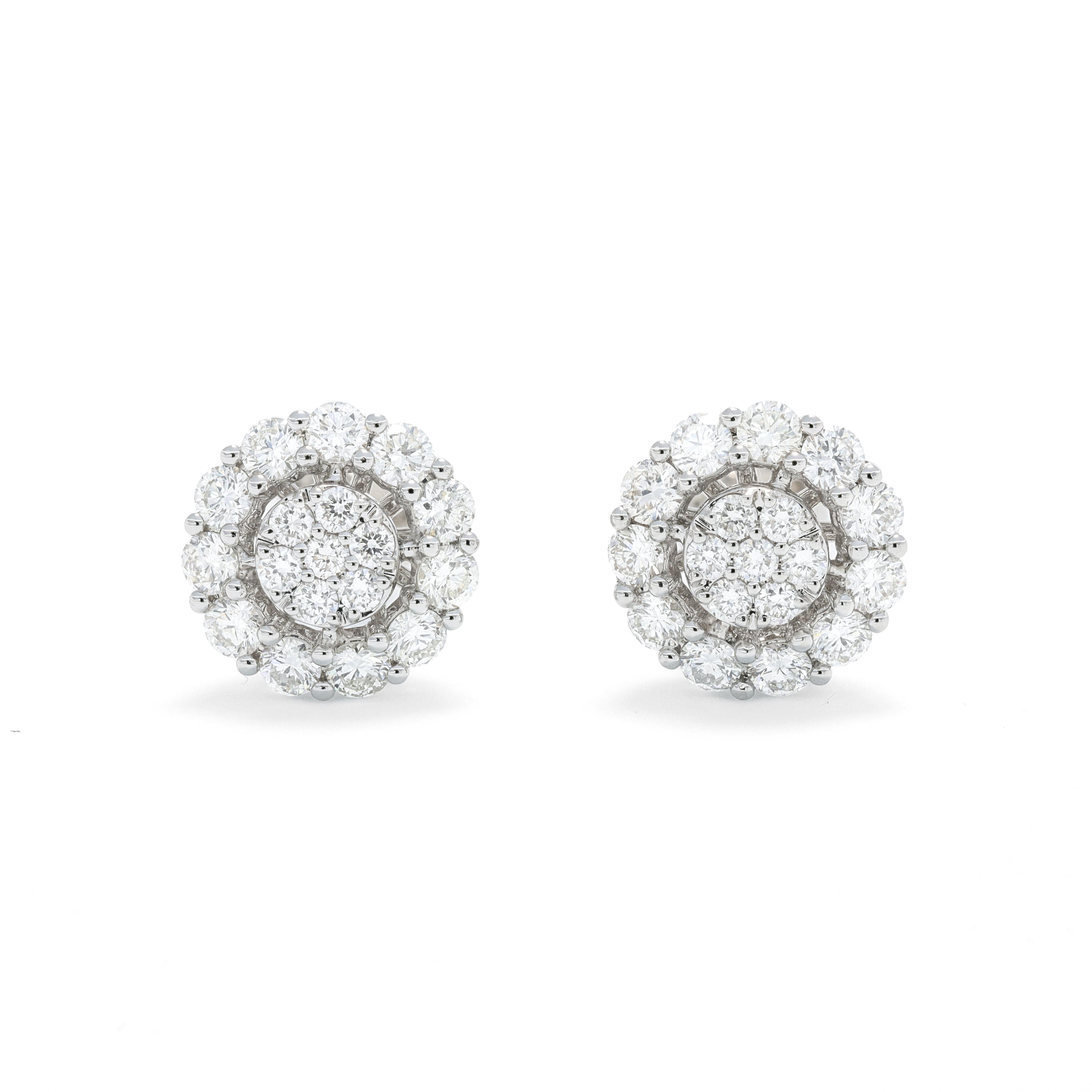 Orecchini classici a grappolo in oro bianco 18KT con diamante naturale da 1,80 carati In condizioni Nuovo in vendita a Antwerpen, BE