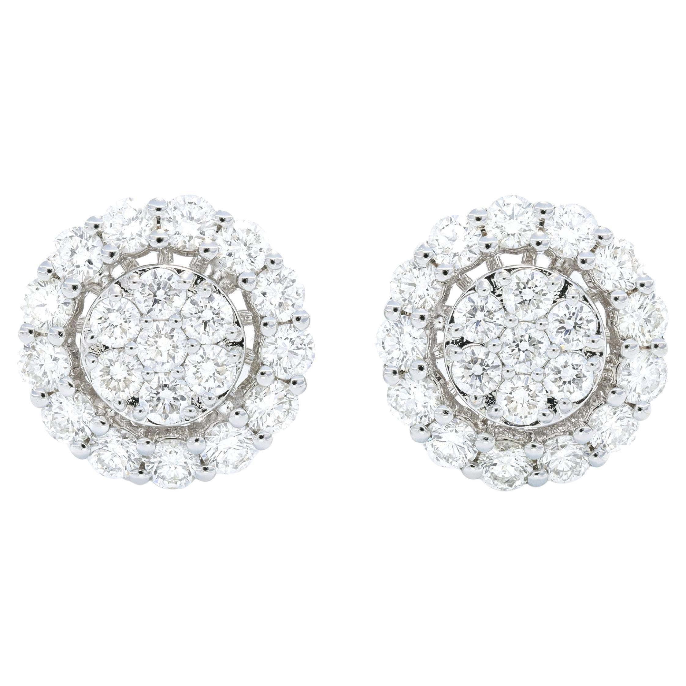 Natural Diamond 1.80 carats 18KT White Gold Classic Cluster Stud Earrings