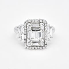 Natural Diamond 1.80 Carats 18KT White Gold Cluster Statement Engagement Ring