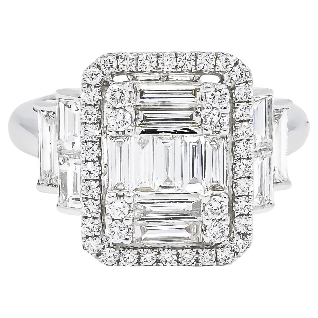 Natural Diamond 1.80 Carats 18KT White Gold Cluster Statement Engagement Ring