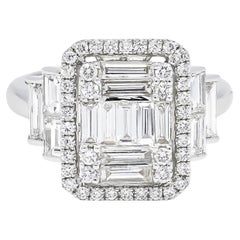 Natural Diamond 1.80 Carats 18KT White Gold Cluster Statement Engagement Ring