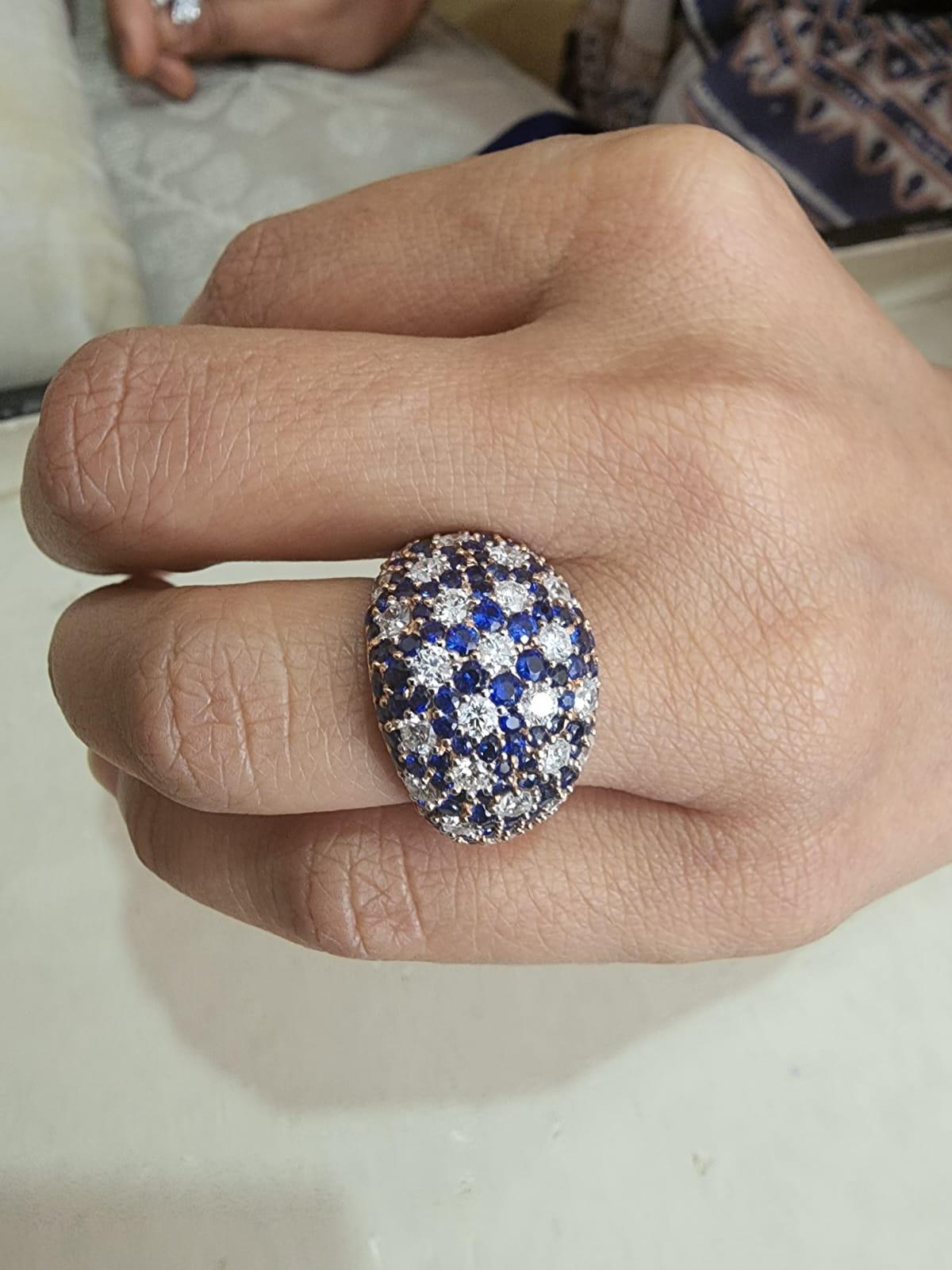 Natural Diamond 1.80cts & Blue Sapphire 3.26cts in 18k Gold 9.49gms Ring In New Condition For Sale In jaipur, IN