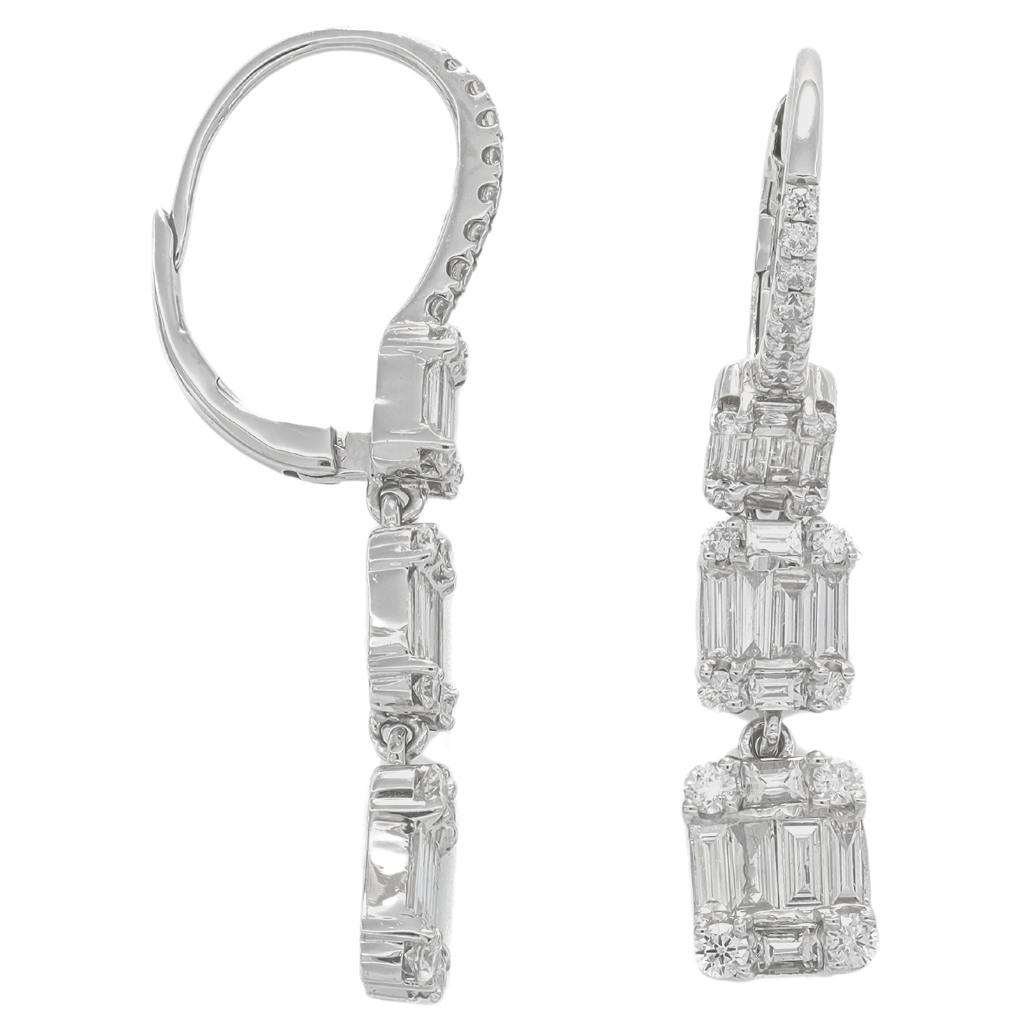 Natural Diamond 1.85 carats 18 Karat White Gold Drop Dangler Earrings  For Sale