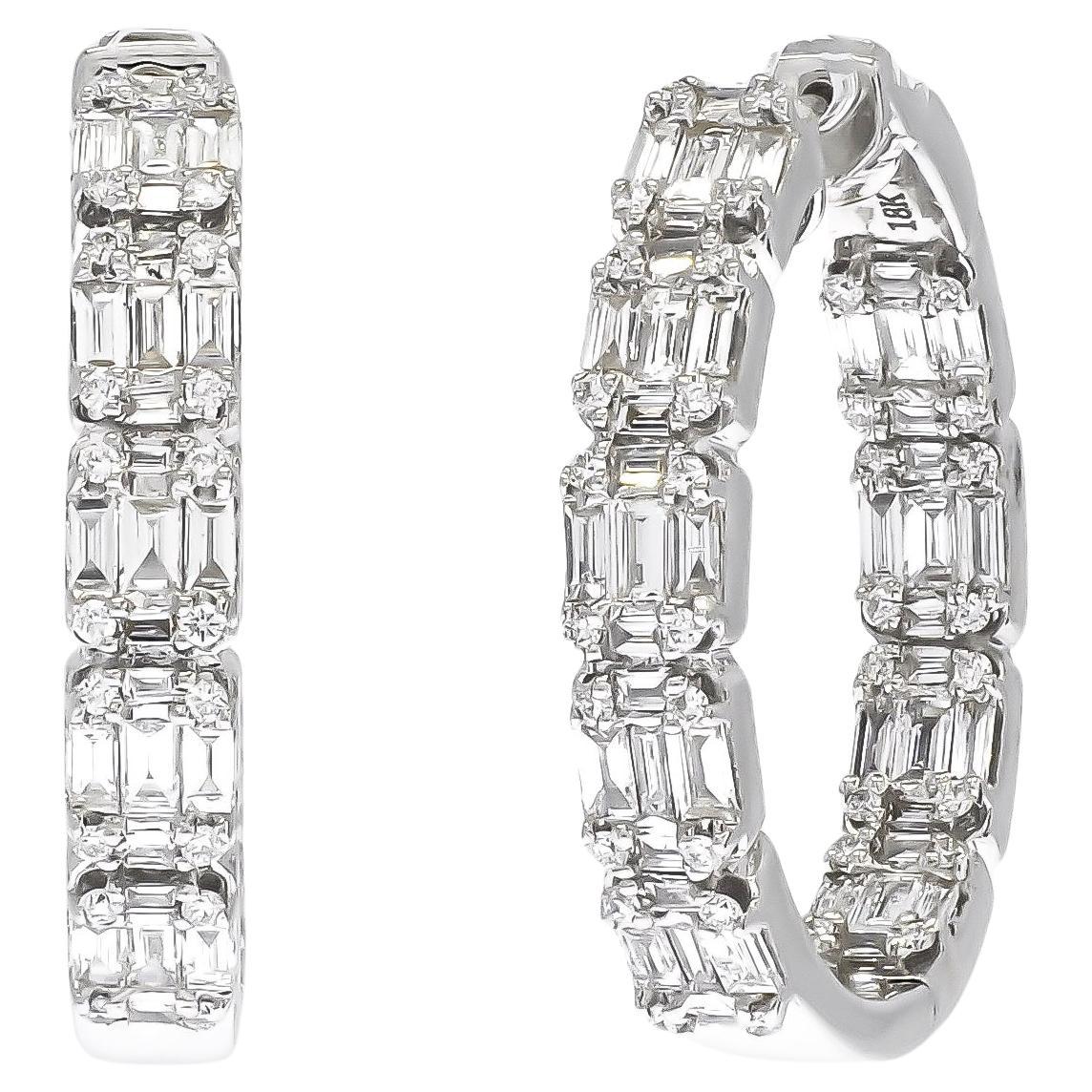 Natural Diamond 1.85 carats 18KT White Gold 'In and Out' Hoop Earrings