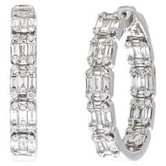 Natural Diamond 1.85 carats 18KT White Gold 'In and Out' Hoop Earrings 