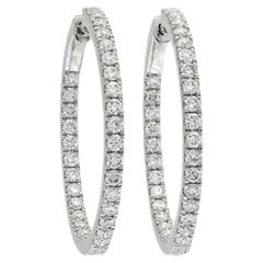 Natural Diamond 1.94CT 18 Karat White Gold Inside/Out Hoop Earrings