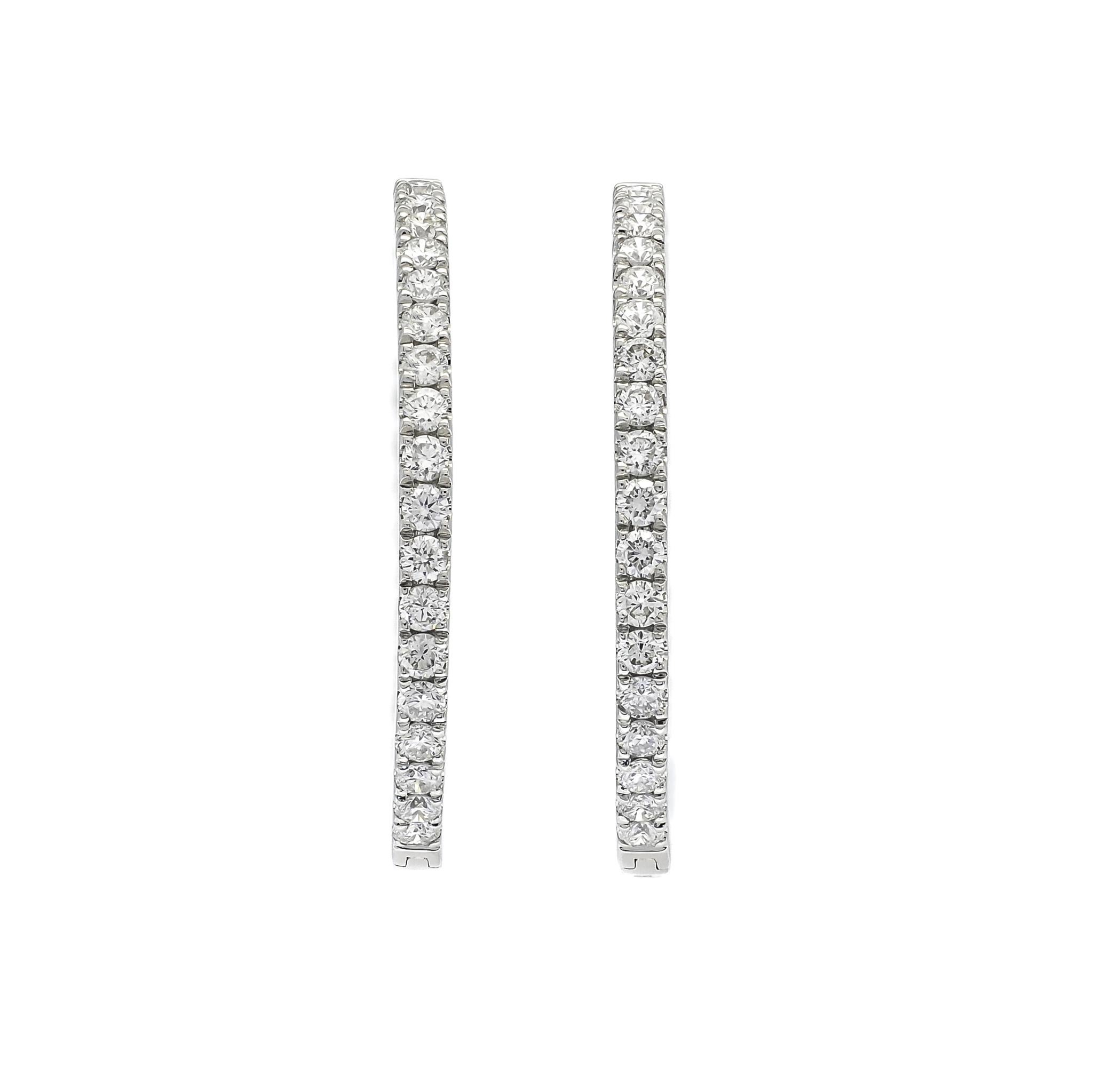 Brilliant Cut Natural Diamond 1.94CT 18Karat White Gold Inside/Out Hoop Earrings For Sale