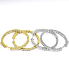 Natural Diamond 1.94CT 18 Karat Yellow Gold Inside/Out Hoop Earrings