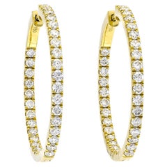 Natural Diamond 1.94CT 18Karat Yellow Gold Inside/Out Hoop Earrings