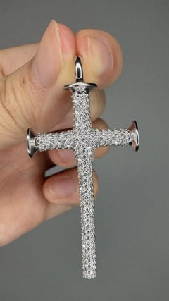 Natural Diamond 2.00 Carat Round Cut 14 Karat White Gold Cross Pendant