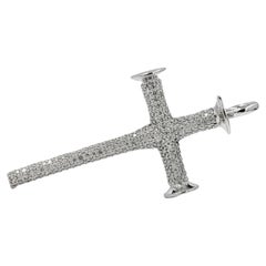 Natural Diamond 2.00 Carat Round Cut 14 Karat White Gold Cross Pendant