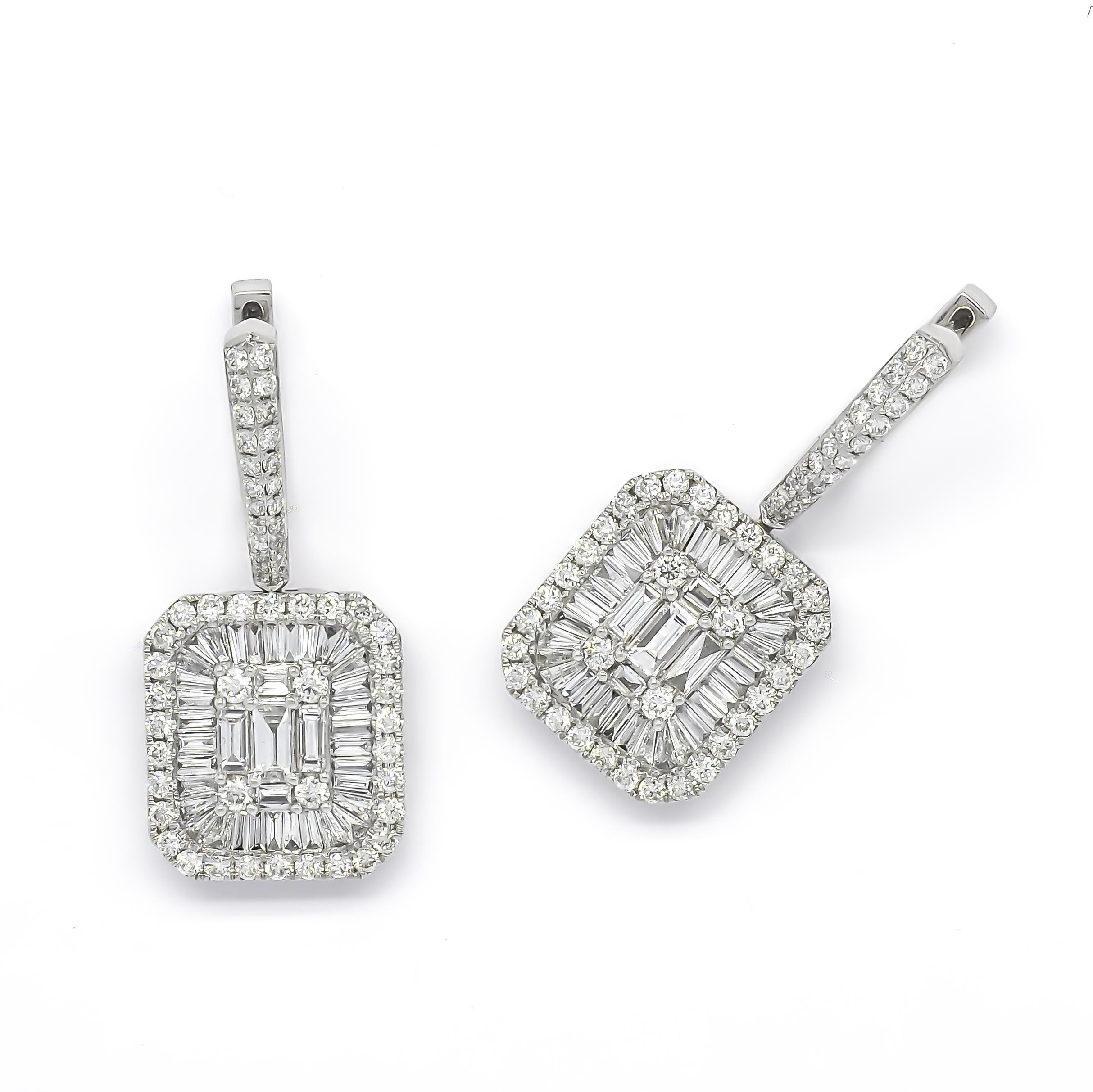 De las mujeres Pendientes de oro blanco de 18 quilates con diamante natural de 2,00 quilates, en forma de estrella en venta