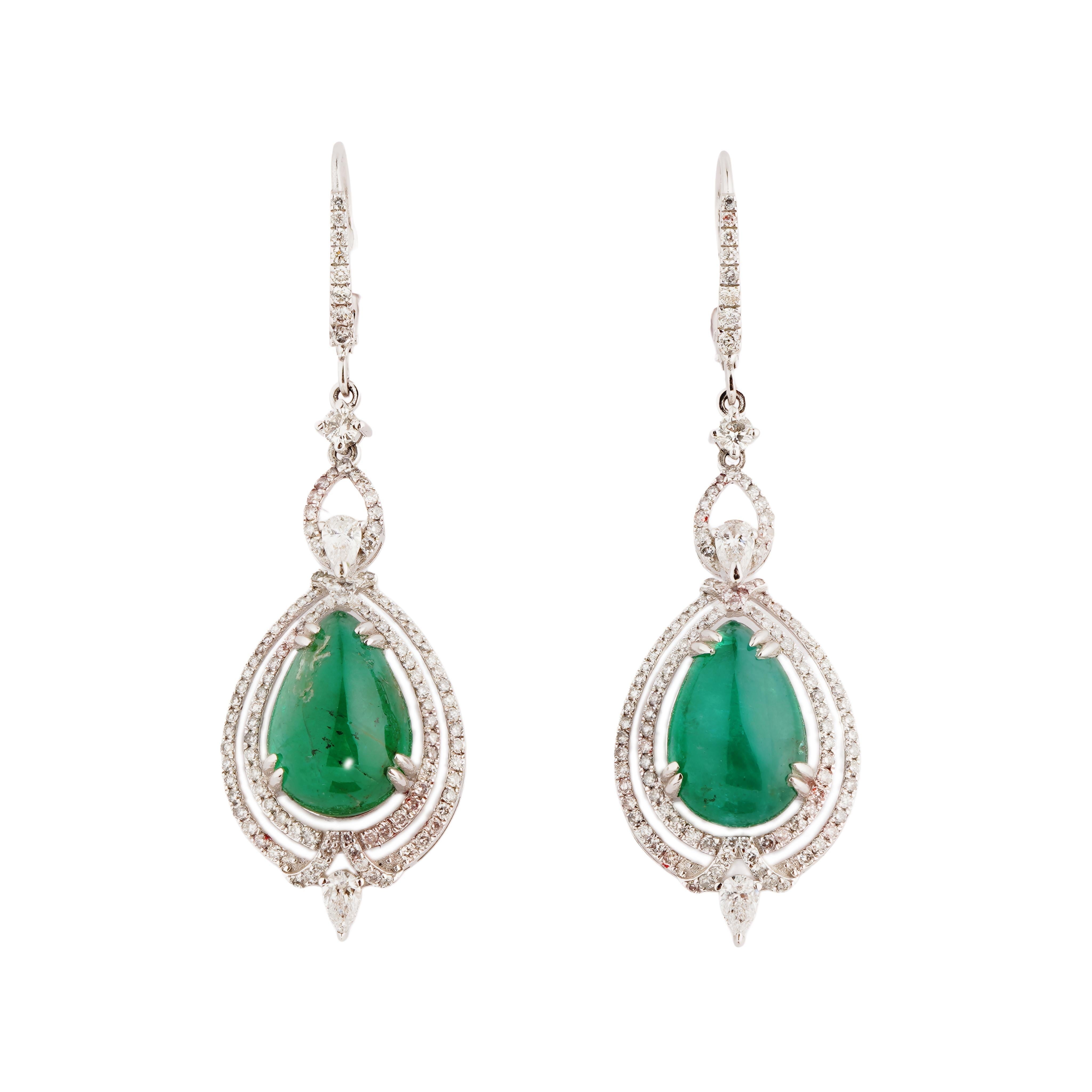 Ohrring mit natürlichem Diamant 2,00cts und Smaragd 1,48cts in 18k Gold (Asscher-Schliff) im Angebot