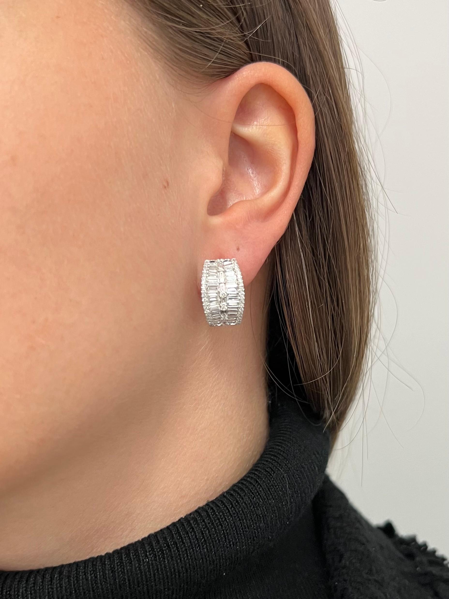 Natural Diamond 2.01 Carats 18KT White Gold Channel Luxury Hoop Huggies Earrings For Sale 1