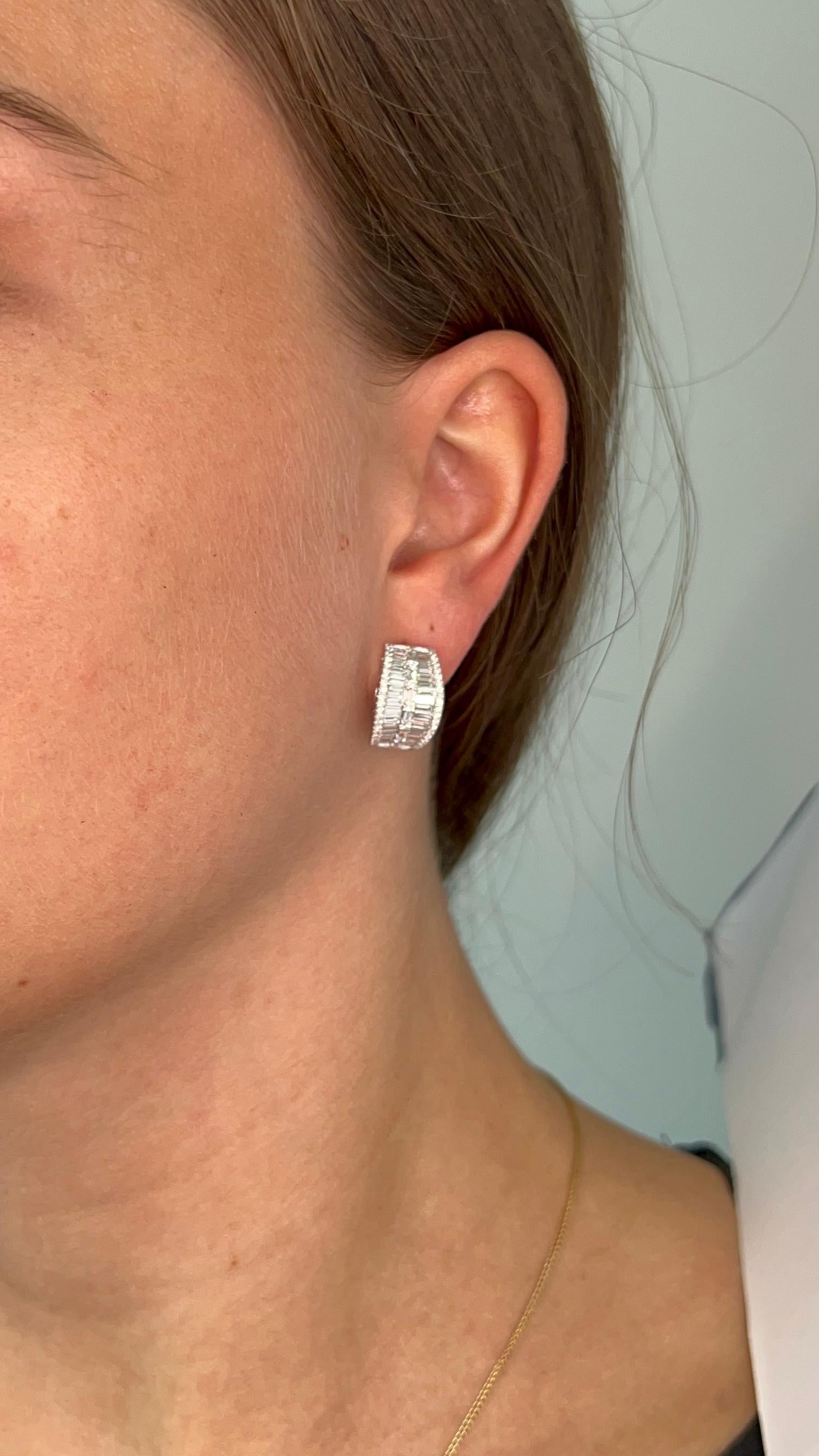 Natural Diamond 2.01 Carats 18KT White Gold Channel Luxury Hoop Huggies Earrings For Sale 2
