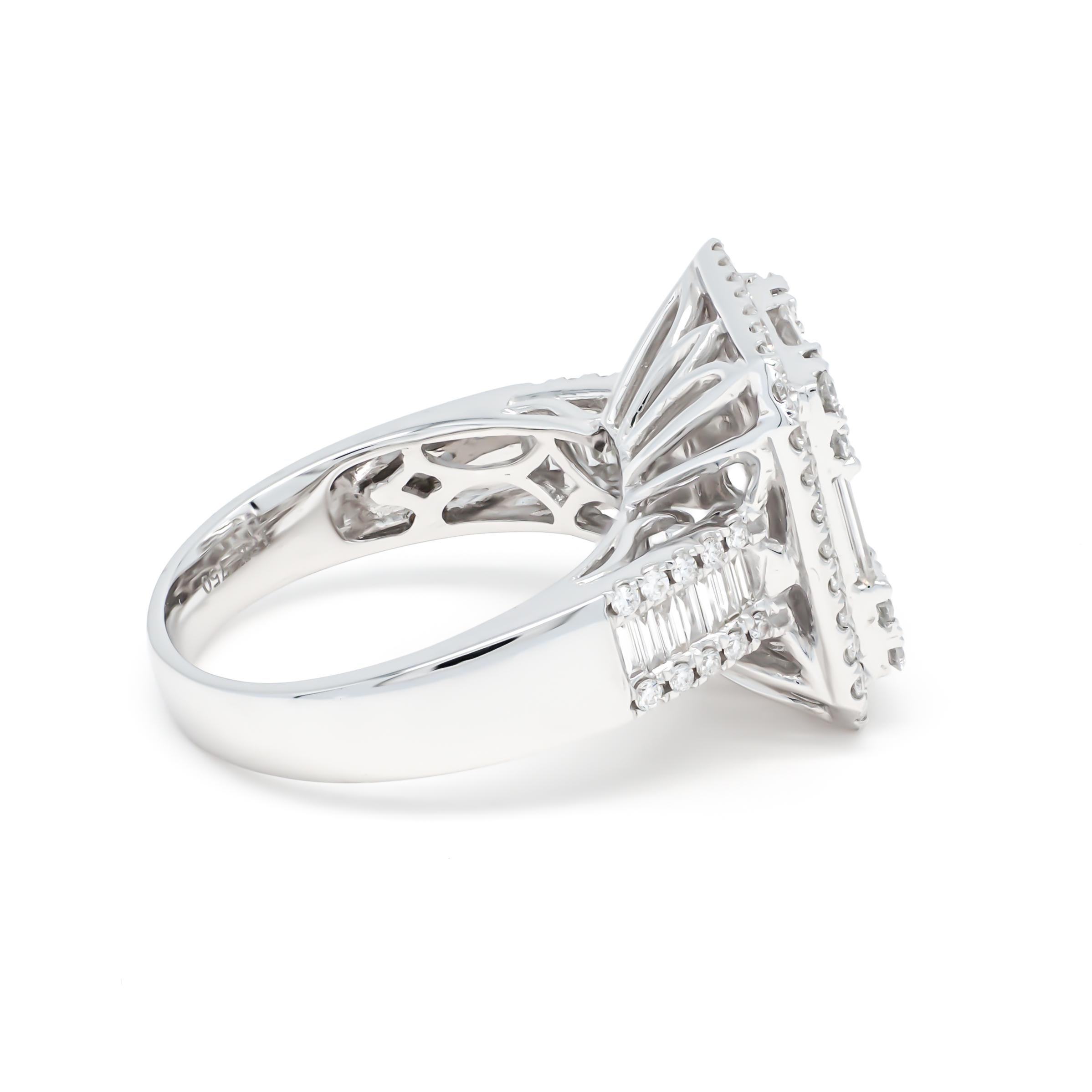 Natural Diamond 2.01 Carats 18KT White Gold Cocktail Ring For Sale 3
