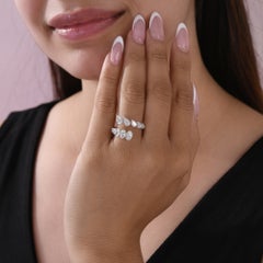 Natural Diamond 1.89Ct Oval Bypass Cocktail Ring in 18k White Gold