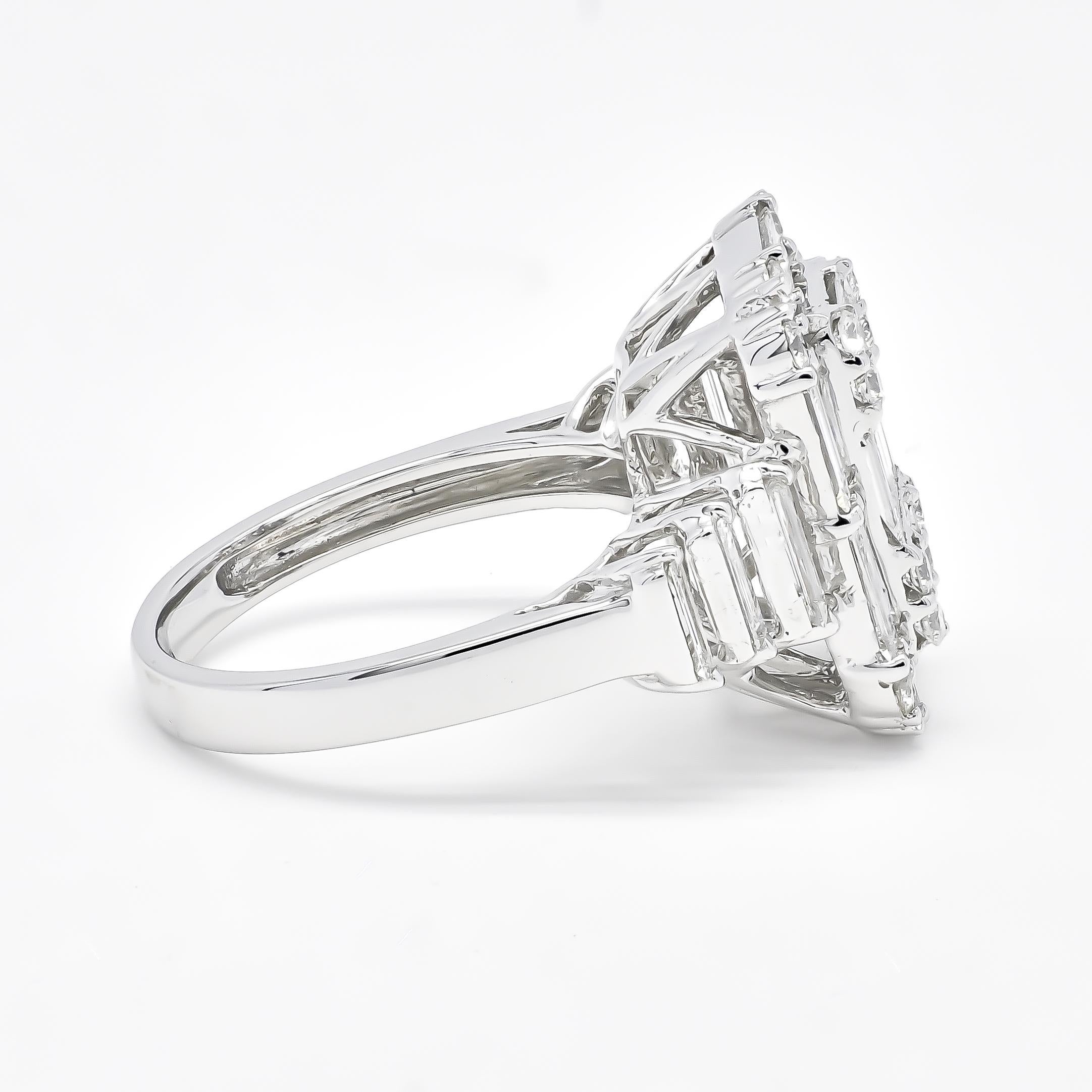 Modern Natural Diamond 2.04 carats 18KT White Gold Art Deco Step Cut Cocktail Ring For Sale