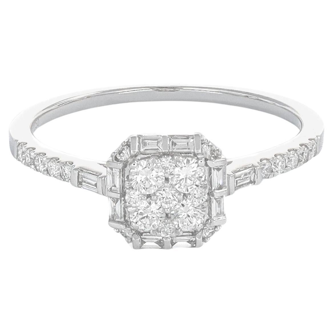 Natural Diamond 0.45 carats 18KT White Gold Art Deco Cocktail Ring