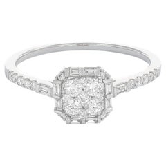 Diamante natural 0,45 quilates Anillo de cóctel Art Decó de oro blanco de 18 quilates