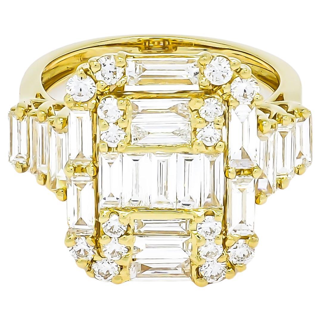 Natural Diamond 2.10 ct 18KT Yellow Gold Art Deco Step Cut Cocktail Ring For Sale