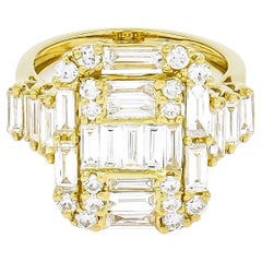 Natural Diamond 2.10 ct 18KT Yellow Gold Art Deco Step Cut Cocktail Ring