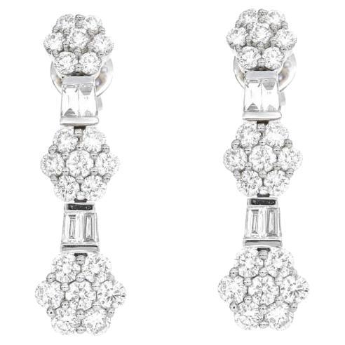 Natürlicher Diamant 2,16 Karat 18KT Weißgold Cluster Tropfen-Ohrring mit natürlichem Diamanten
