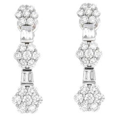 Natural Diamond 2.16 carats 18KT White Gold Cluster Drop Dangler Earring