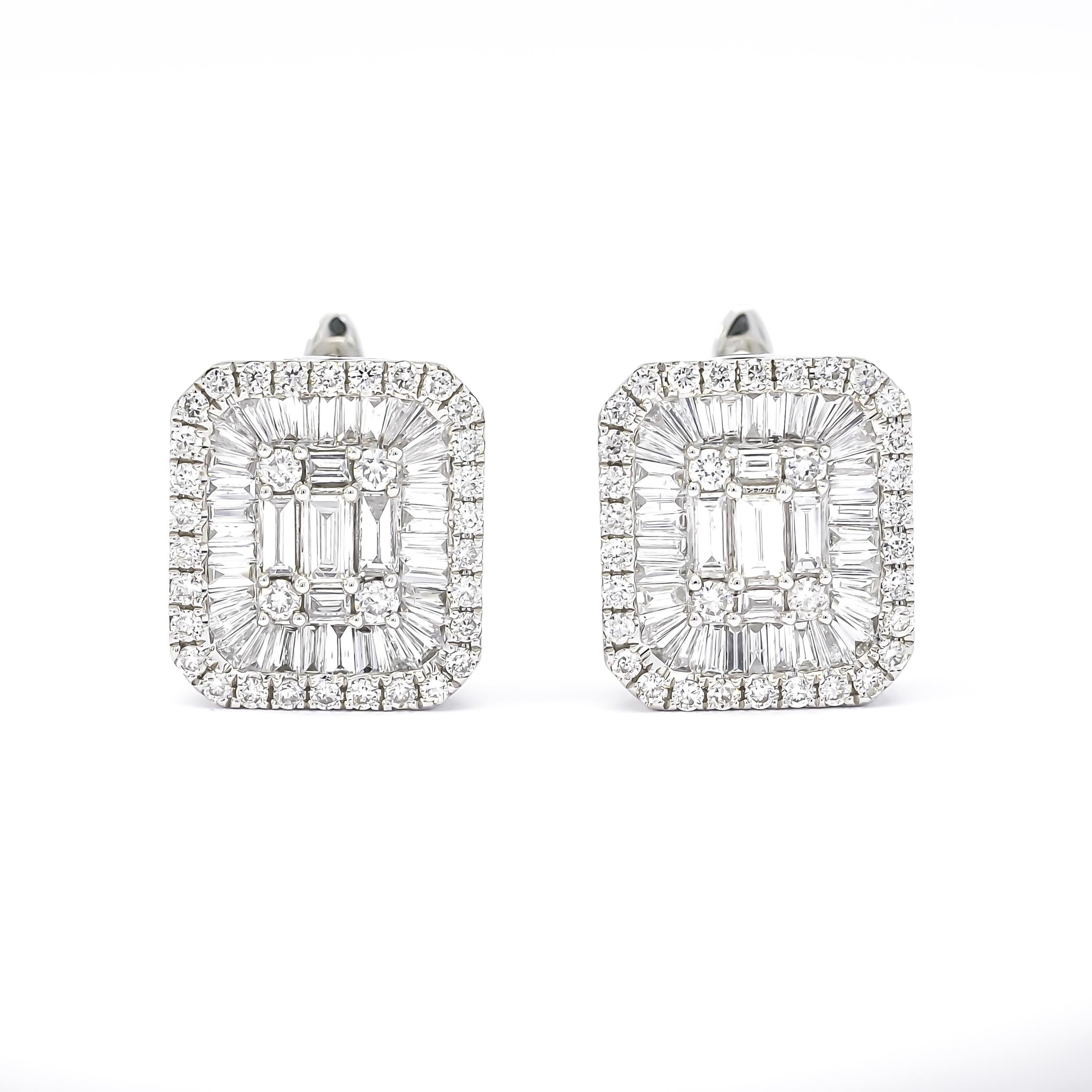 Natural Diamond 2.16 carats 18KT White Gold Illusion Cluster Huggie Stud Earring For Sale 1