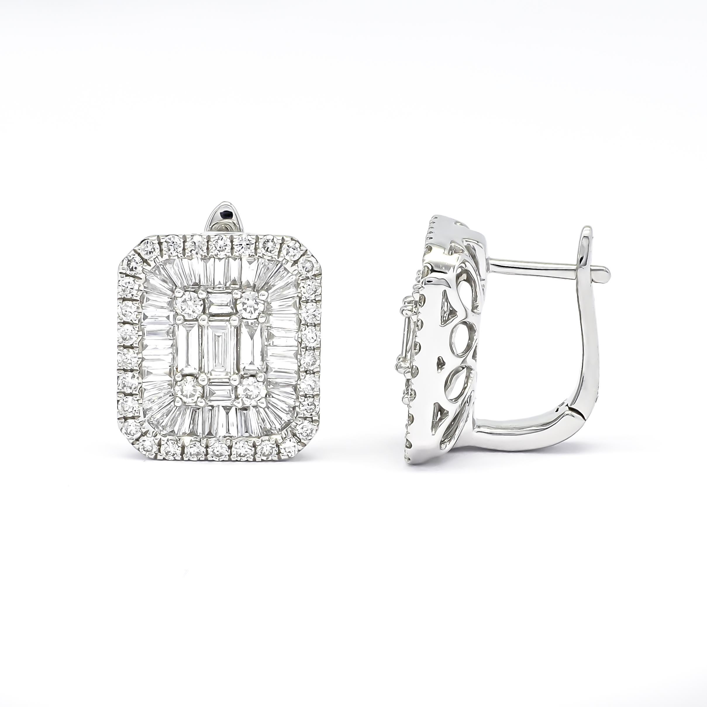 Natural Diamond 2.16 carats 18KT White Gold Illusion Cluster Huggie Stud Earring For Sale 2