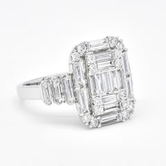 Natural Diamond 2.23 ct 18KT White Gold Art Deco Step Cut Cocktail Ring