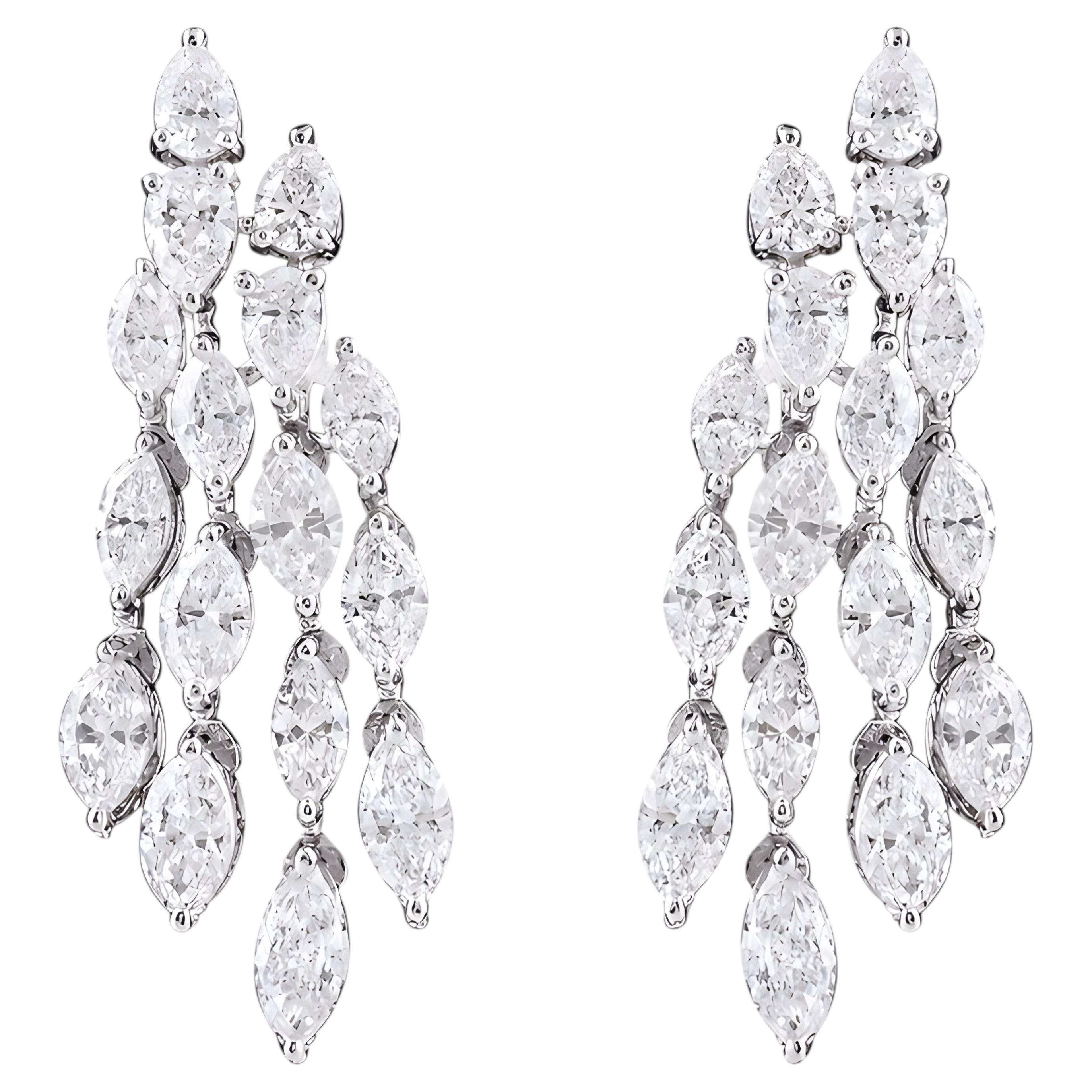 2.35 Carat Marquise and Pear Diamond Chandelier Earrings in 18K White Gold