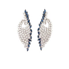 Natural Diamond 2.46cts & Blue Sapphire 2.67cts Earrings in 18k Gold