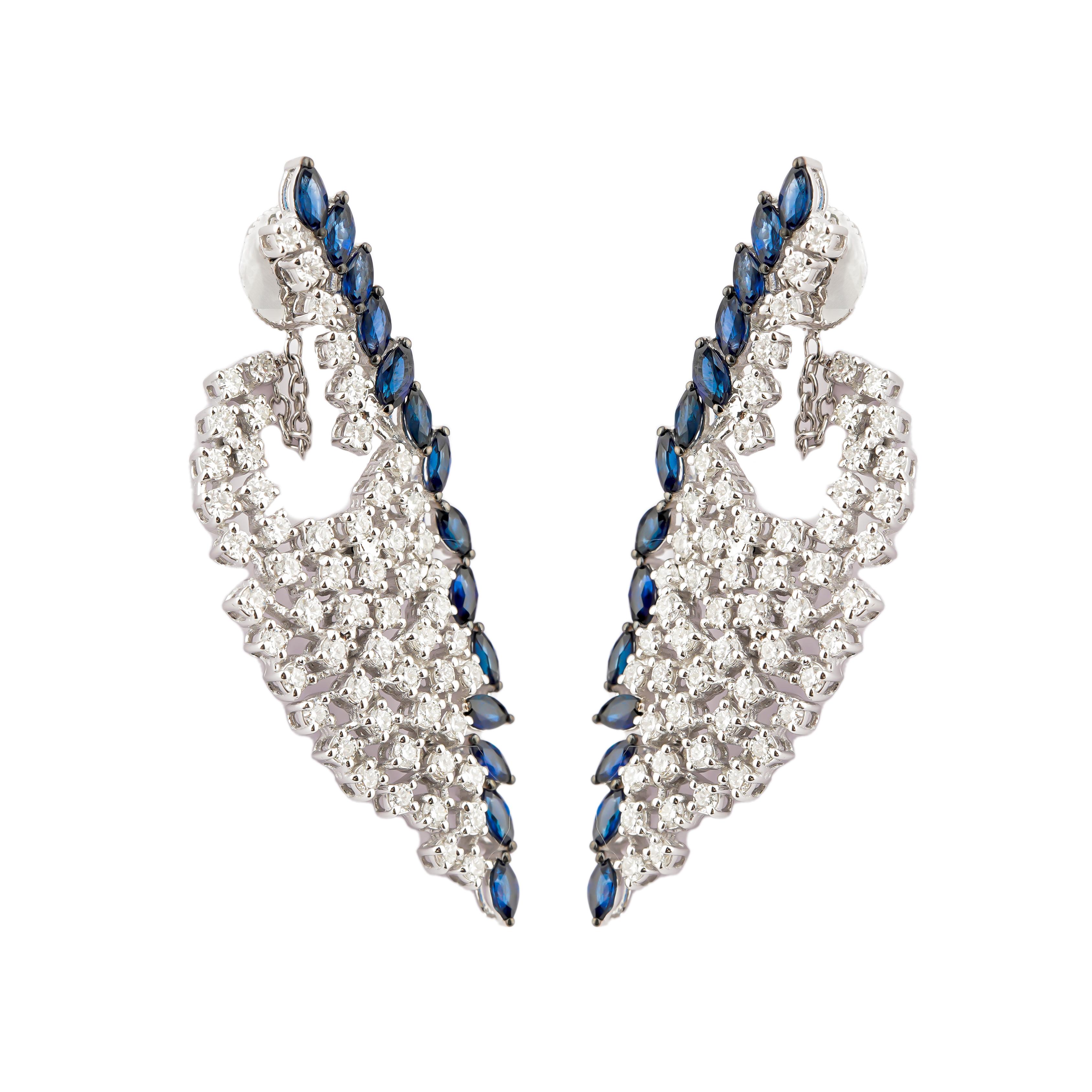 Natürlicher Diamant 2,46cts & Blauer Saphir 2,67cts in 18k Gold Damen im Angebot