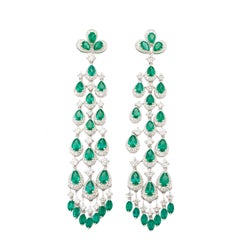 Emerald and Diamond Dangle Earrings in 18K Gold, 5.67ct & 2.49ct