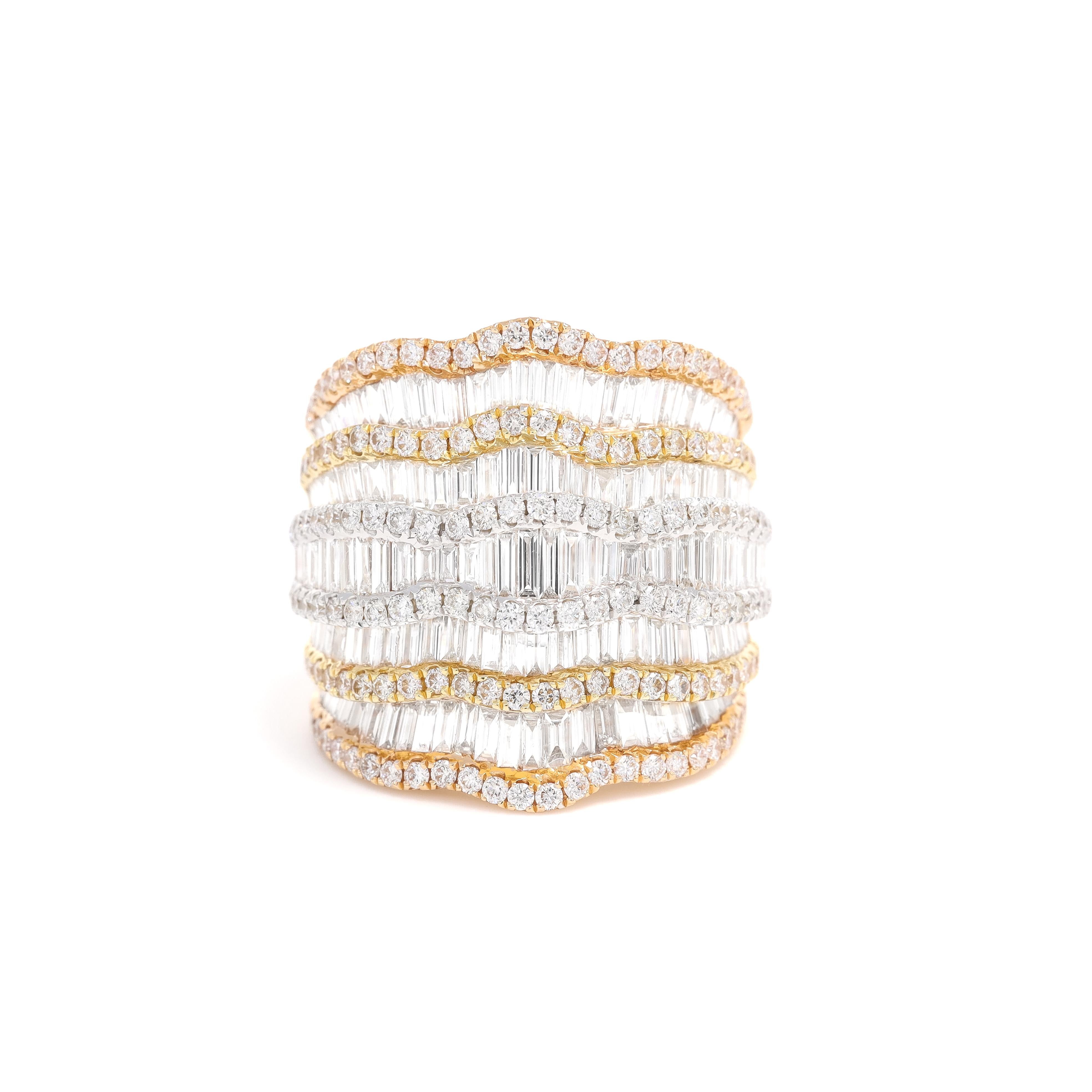 Modern Natural Diamond 2.50 carats 18KT White Gold Multi Row Statement Ring For Sale