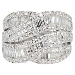 Natural Diamond 2.50 carats 18KT White Gold Multi Row Statement Ring
