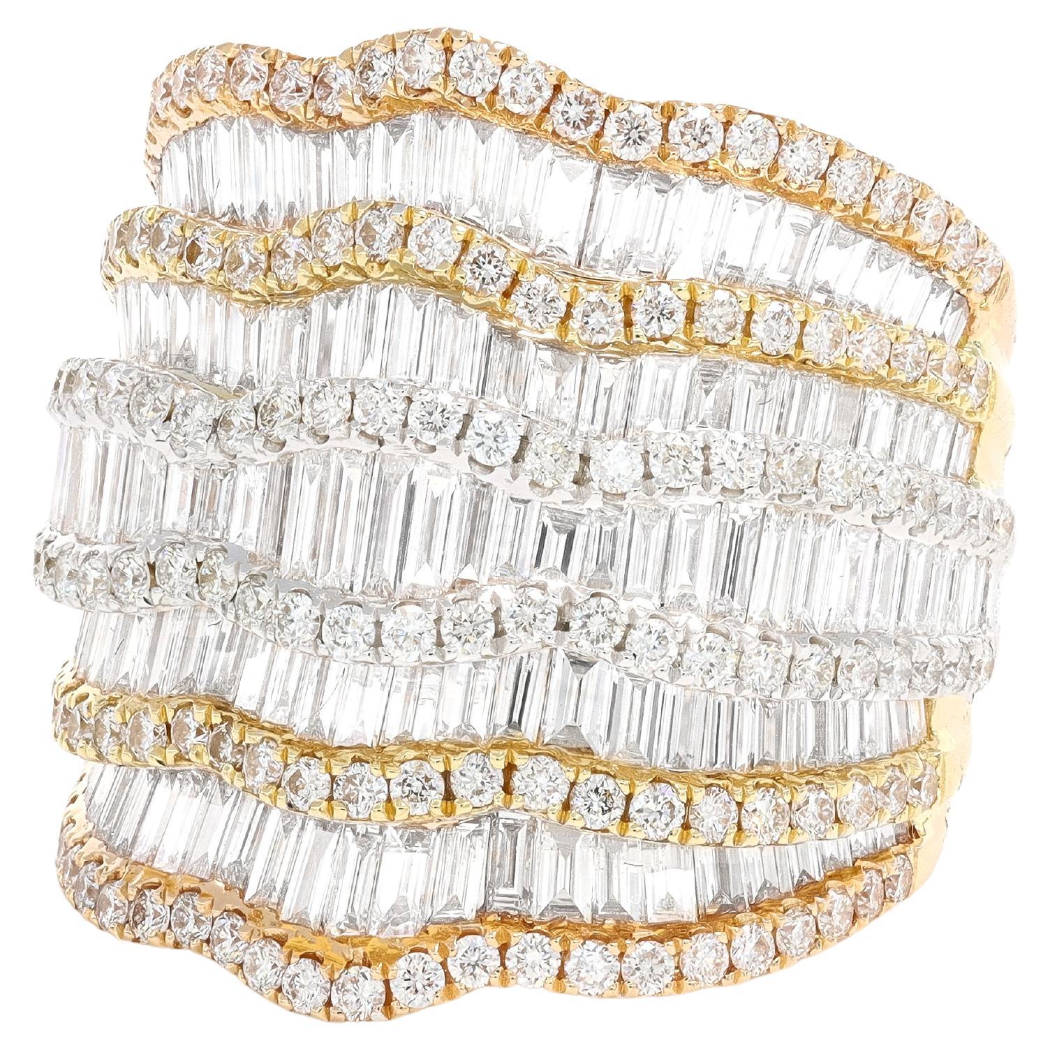 Natural Diamond 2.50 carats 18KT White Gold Multi Row Statement Ring