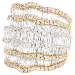 Natural Diamond 2.50 carats 18KT White Gold Multi Row Statement Ring