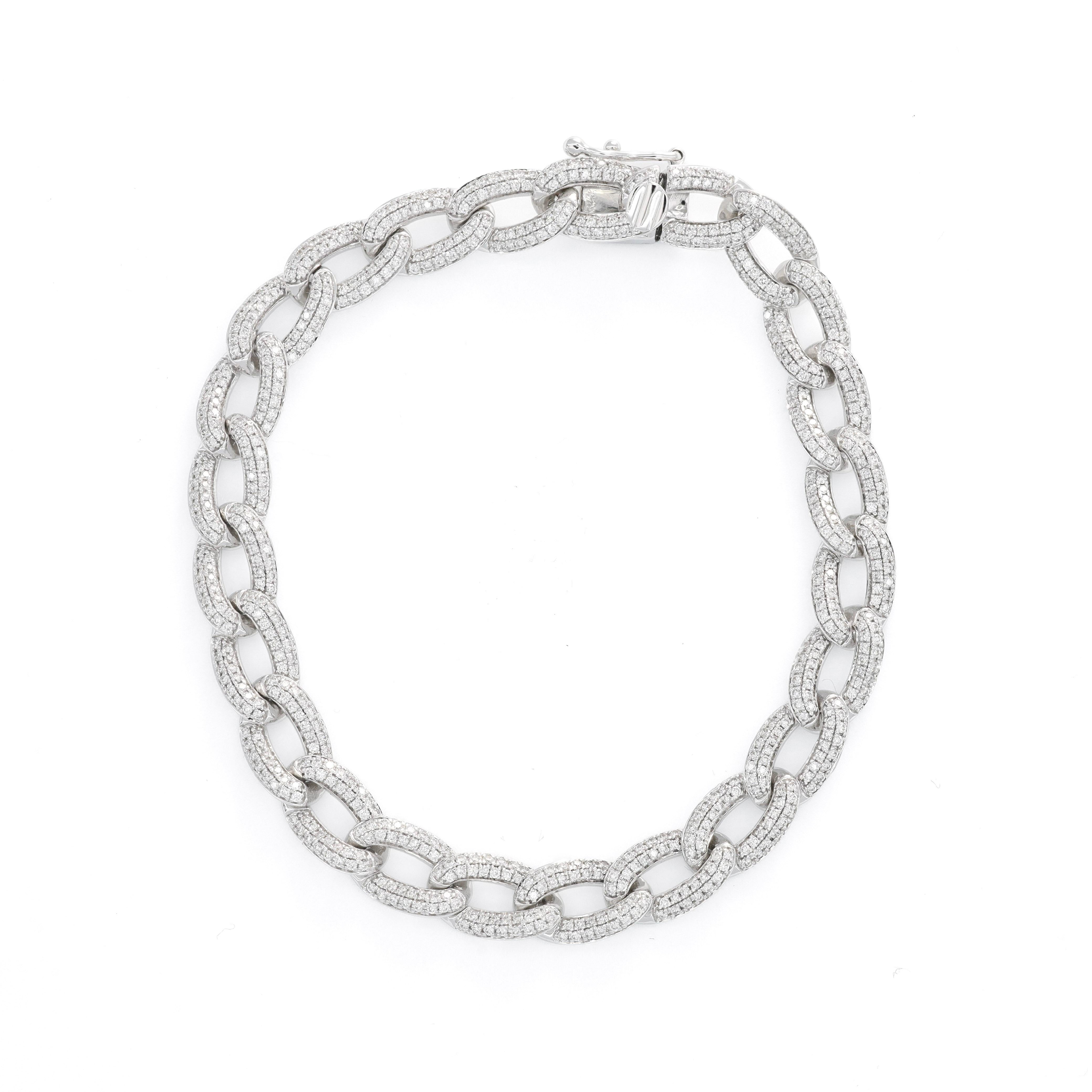 Women's or Men's Natural Diamond 2.50 Carats 18KT White Gold Pave Cuban Link Man Women  Bracelet For Sale