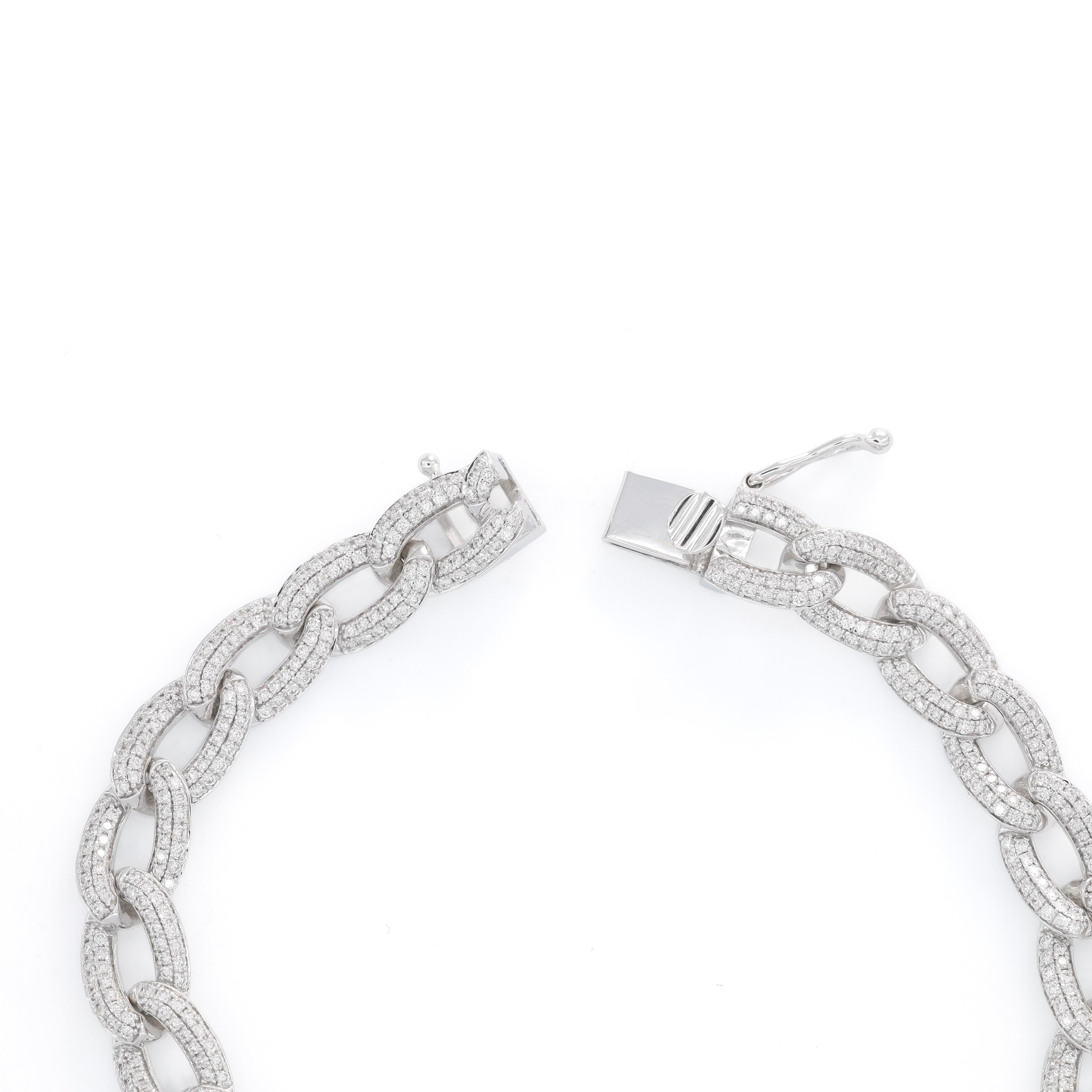 Natural Diamond 2.50 Carats 18KT White Gold Pave Cuban Link Man Women  Bracelet For Sale 1